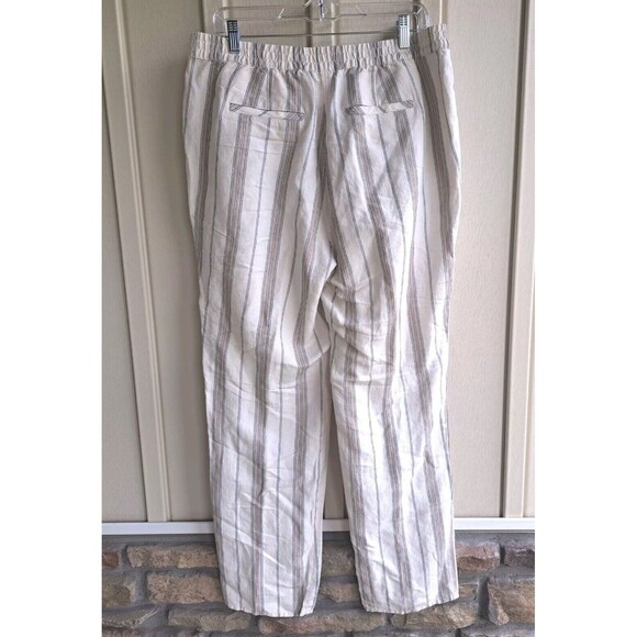 J. Jill Linen Blend Striped Lightweight Pants Medium Tie Waist Beige Boho Casual - Picture 2 of 16